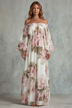 Rosavelle – Romantisches, schulterfreies Blumenmuster – Maxikleid