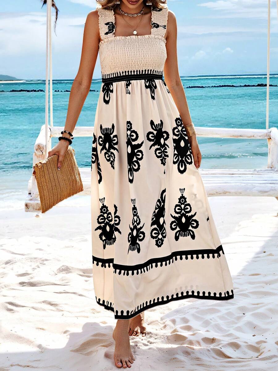 ✨2026 Fashion New 50% OFF💝Womens Casual Sleeveless Square Neck Floral Aline Smocked Dresses with Pockets