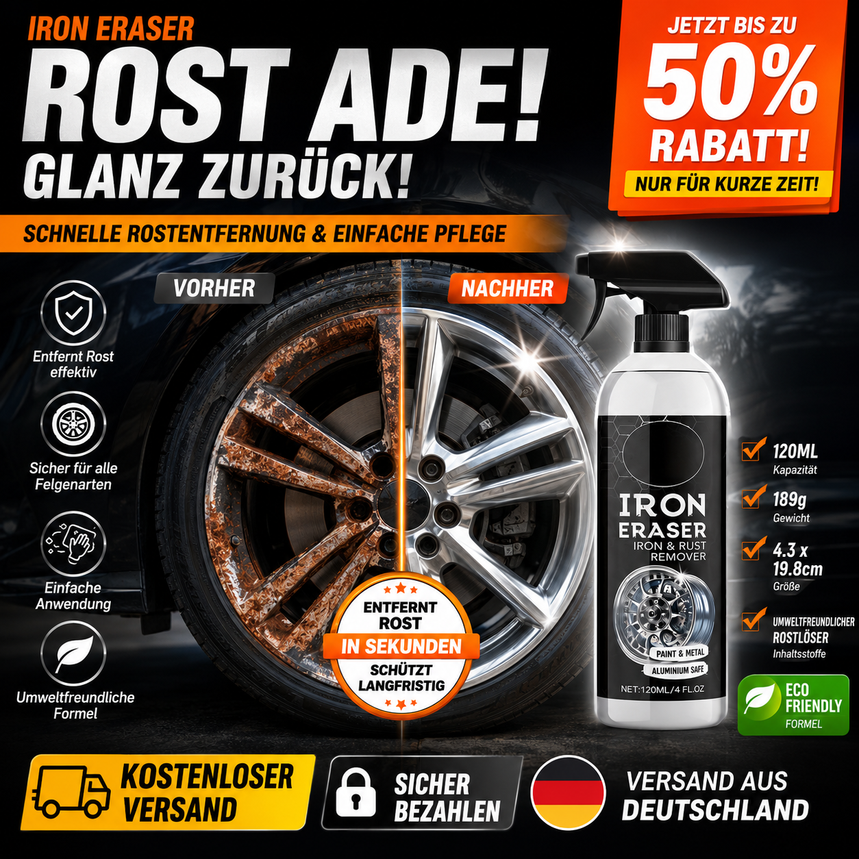 🔥HEISSER ANGEBOT 50 % RABATT🔥Rostentferner-Reinigungsspray für Autos