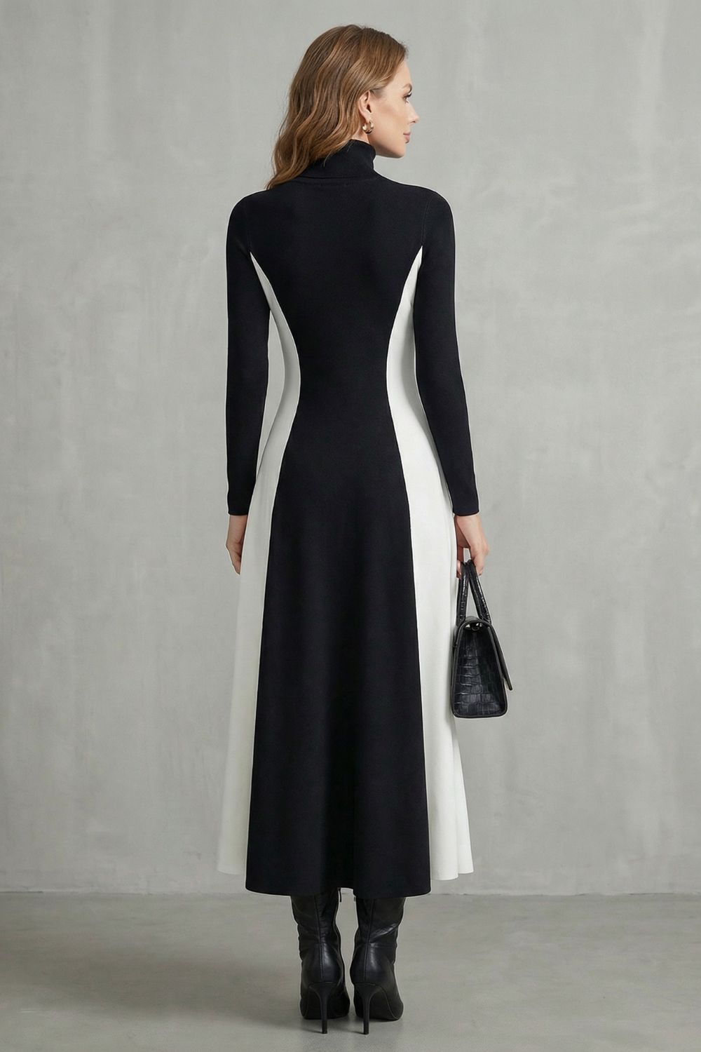 Mariveille – Geformter Kontrastfluss – Rollkragenkleid