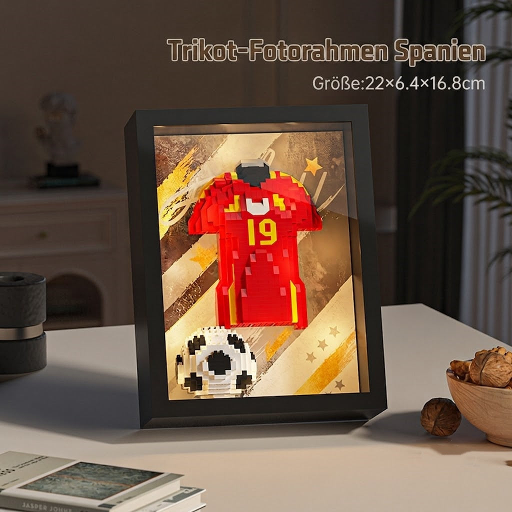 🏆Fußball-Legenden 3D Rahmen⚽: DIY Klemmbaustein-Set mit warm-weißen LEDs
