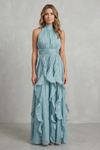 Rosamira – Geraffte Chiffon-Eleganz – Maxikleid
