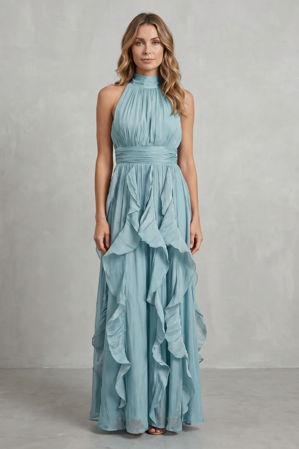 Rosamira – Geraffte Chiffon-Eleganz – Maxikleid