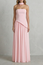 Celestara – Sculpted draped slit – Strapless maxi dress