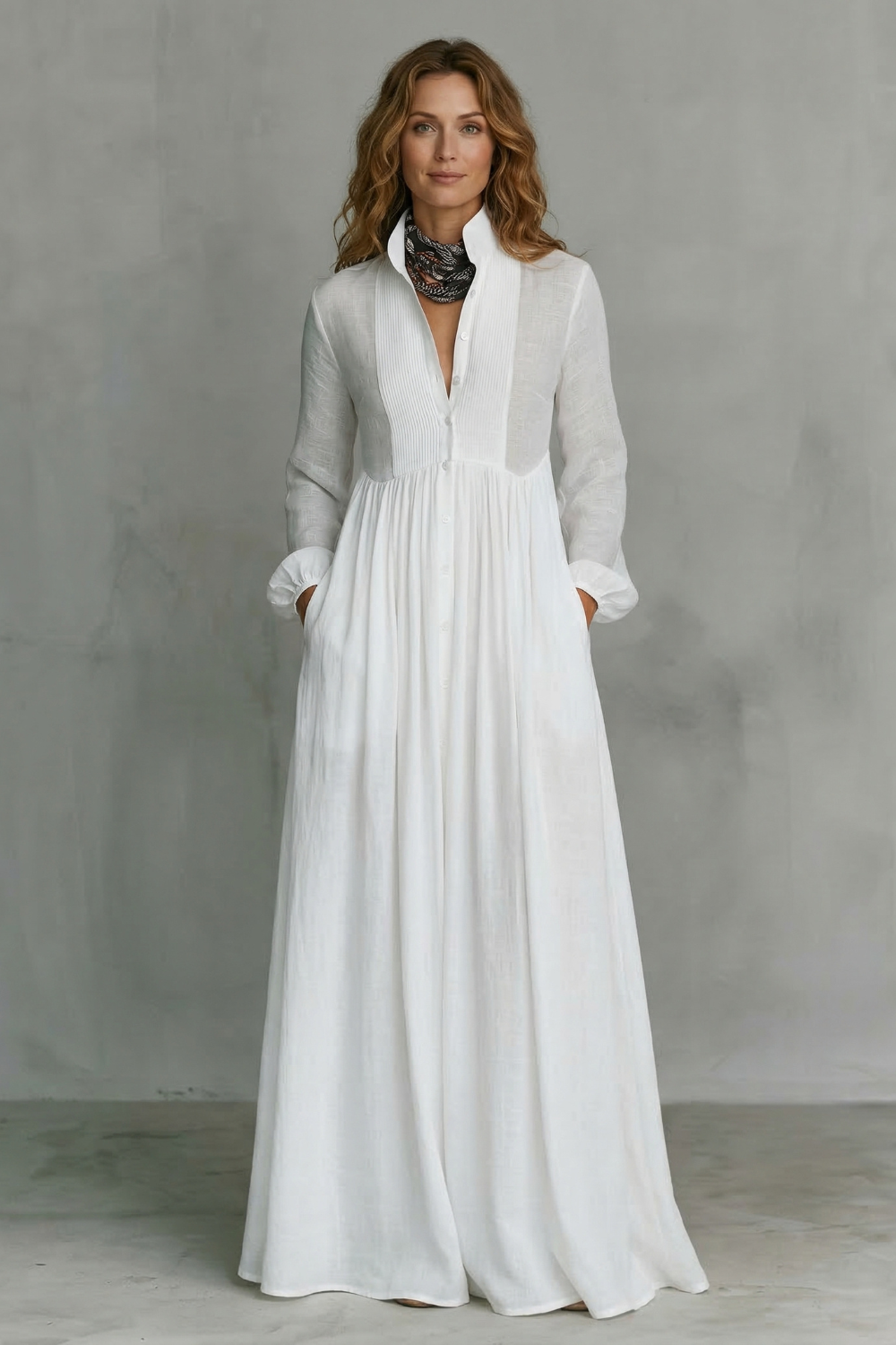Lunarelle – Timeless minimalism – Mao collar maxi dress