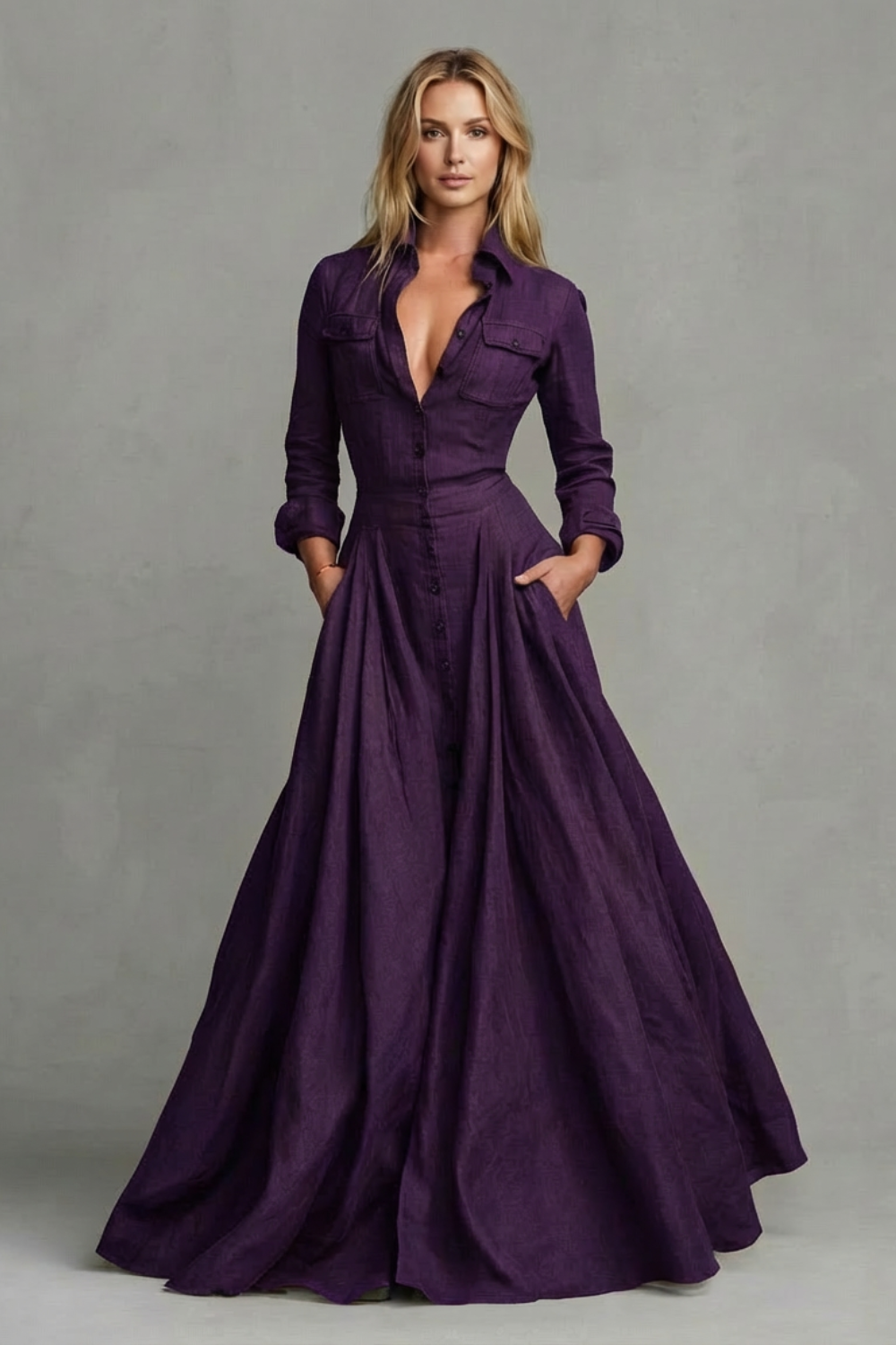 Verona – Langärmeliges Maxikleid mit Kragen