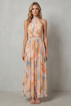 Vivienne – Neckholder-Maxikleid aus Aquarellstoff