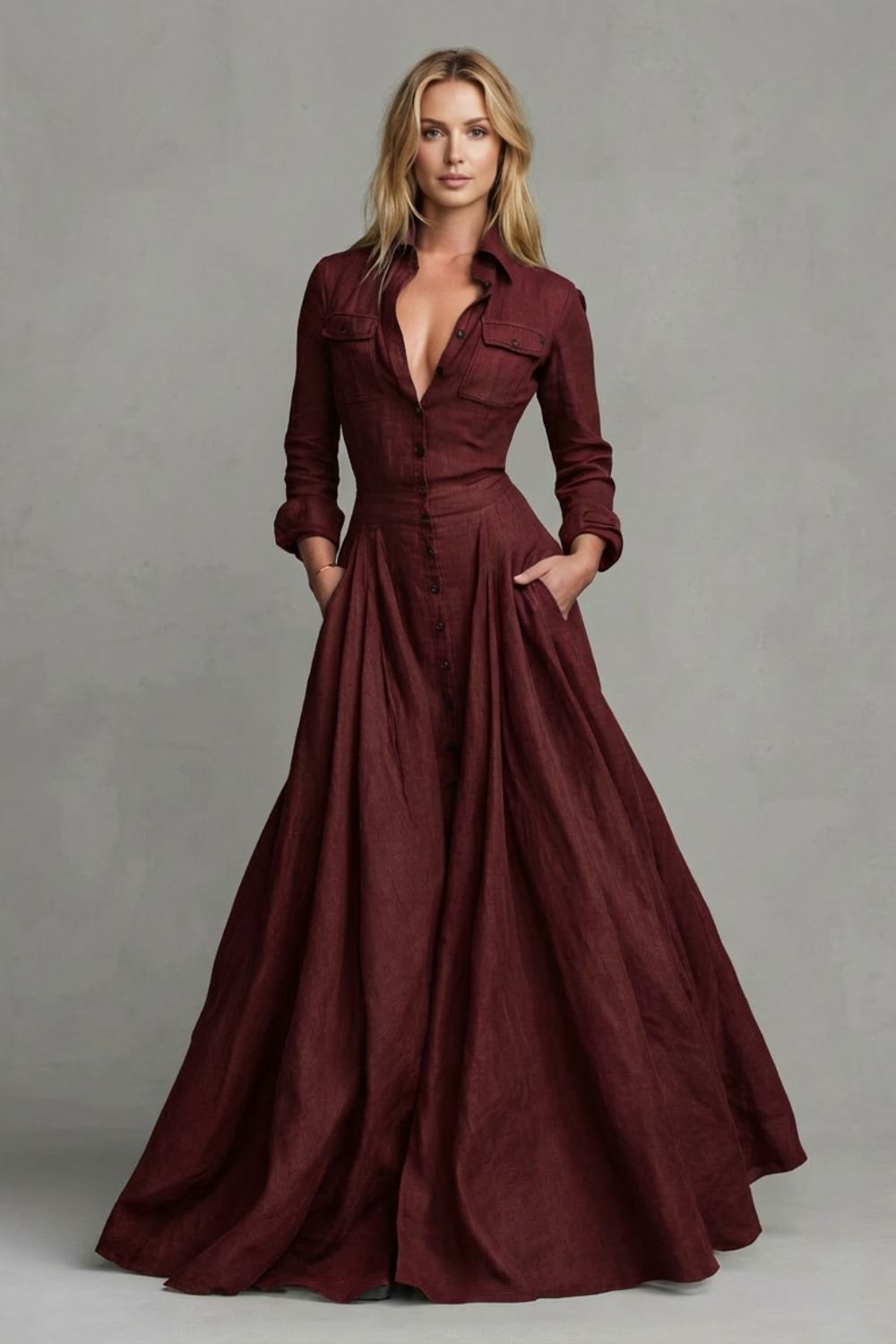 Verona – Langärmeliges Maxikleid mit Kragen