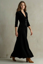 Celeste – Vintage Samt-Maxikleid – Eleganter Rock mit Knöpfen und Reversdetails