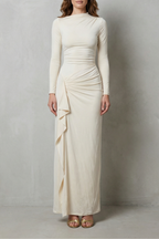Veneta – Skulptierter Seitendrapée – Maxi-Kleid mit langen Ärmeln