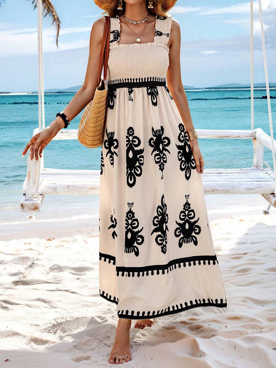 ✨2026 Fashion New 50% OFF💝Womens Casual Sleeveless Square Neck Floral Aline Smocked Dresses with Pockets