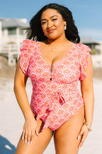 Beach Beauty Badeanzug, Fuchsia mit Blumenmuster