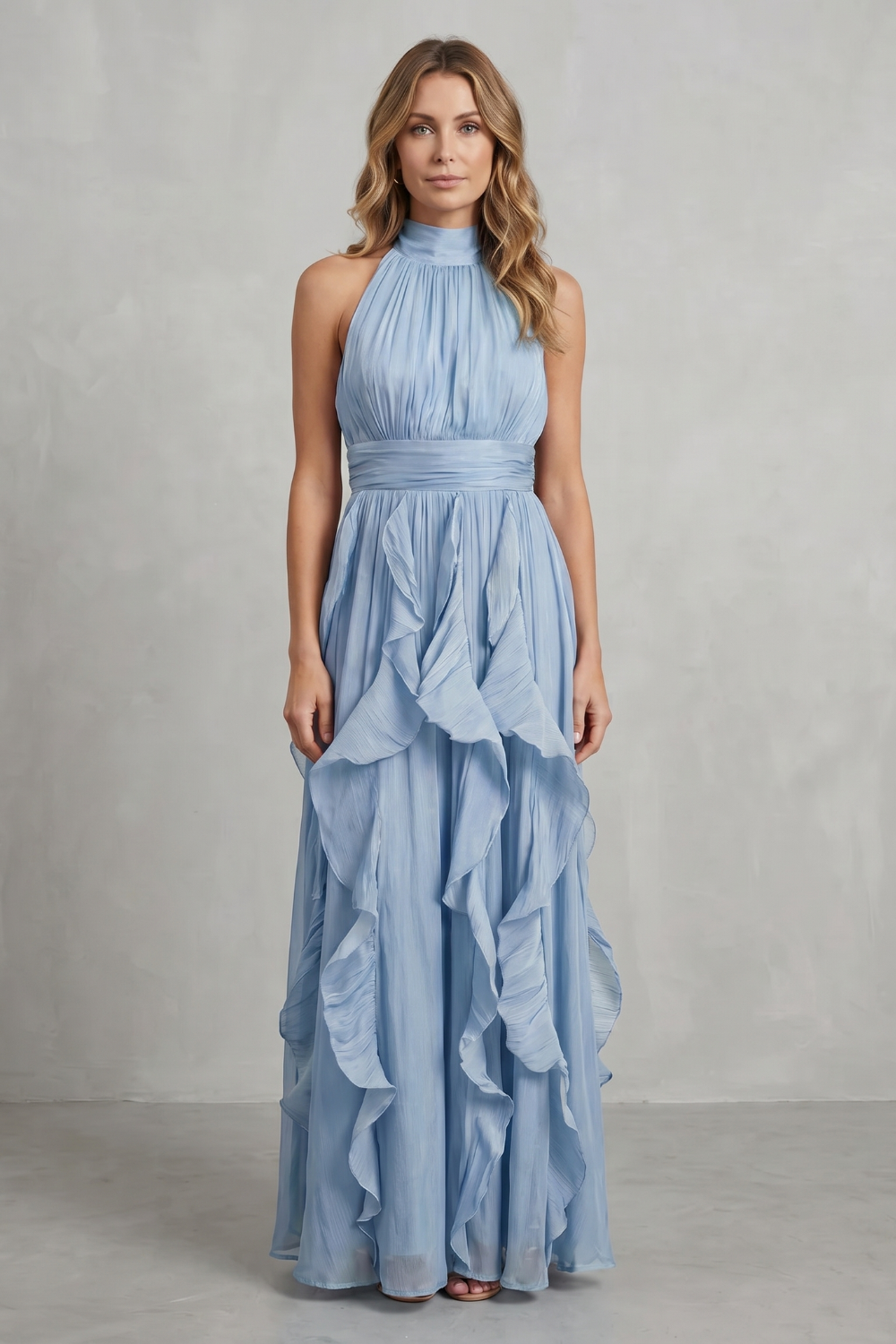 Rosamira – Geraffte Chiffon-Eleganz – Maxikleid