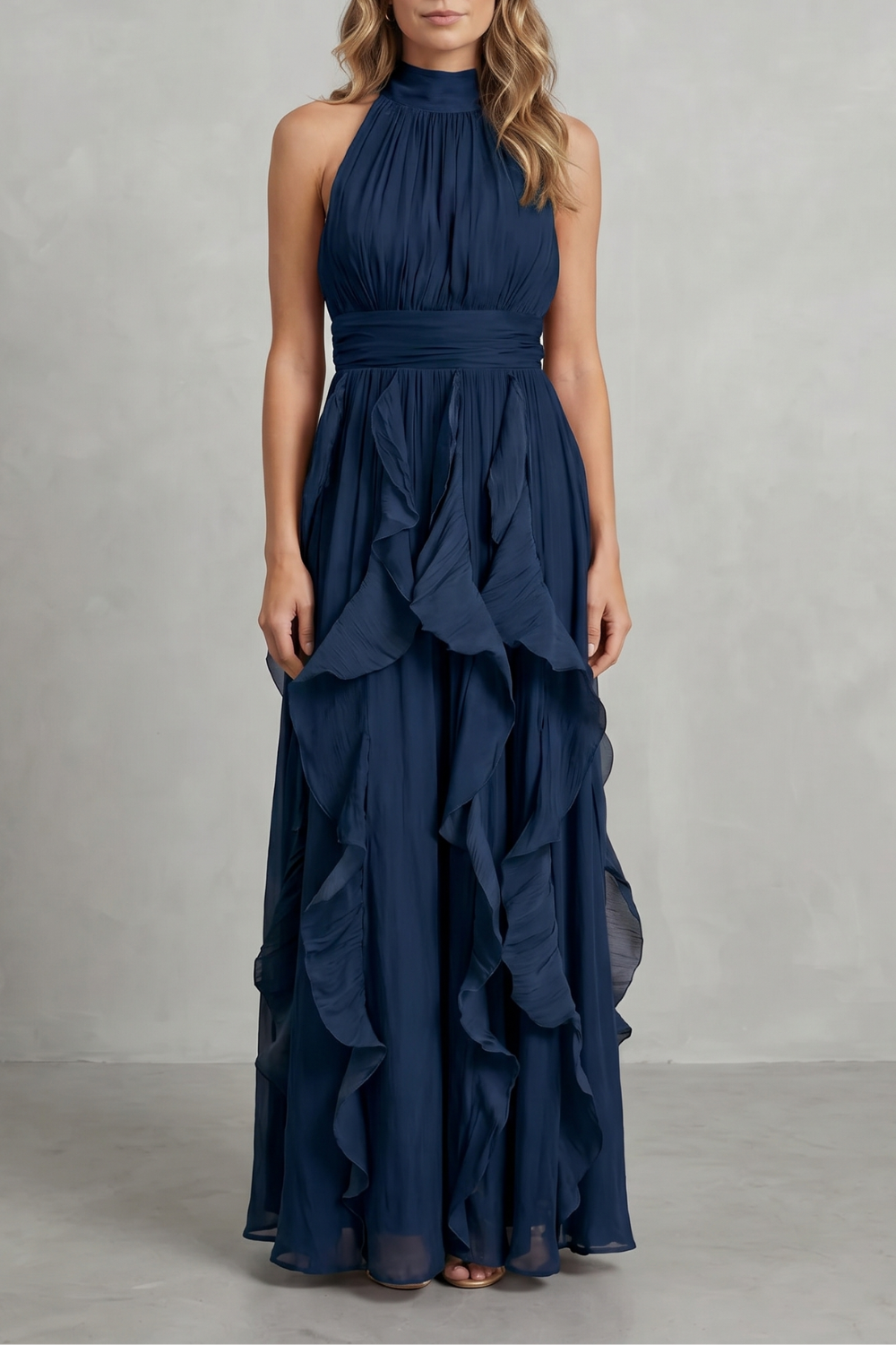 Rosamira – Geraffte Chiffon-Eleganz – Maxikleid