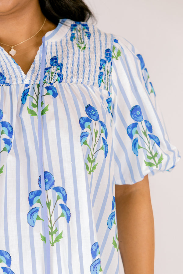 Breathe In The Air Top, Blue Stripe