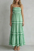 Candessa – Verspielte Streifenstufen – Maxikleid mit Spaghettiträgern