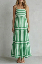 Candessa – Verspielte Streifenstufen – Maxikleid mit Spaghettiträgern