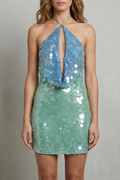 Molvina – Ocean Schimmer-Fade – Pailletten-Minikleid mit Neckholder