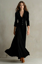 Celeste – Vintage Samt-Maxikleid – Eleganter Rock mit Knöpfen und Reversdetails
