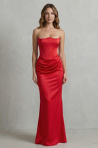 Evelisse – Skulptiertes Satin-Drapé – Trägerloses Korsett-Maxikleid