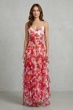 Fiorella – Aquarellblüten-Fluss – Maxikleid aus gerafftem Chiffon