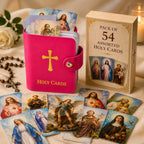 ✝🙏Katholischer Heiligenkartenhalter aus Kunstleder – Taschen-Gebetskartenorganizer mit Druckknopfverschluss