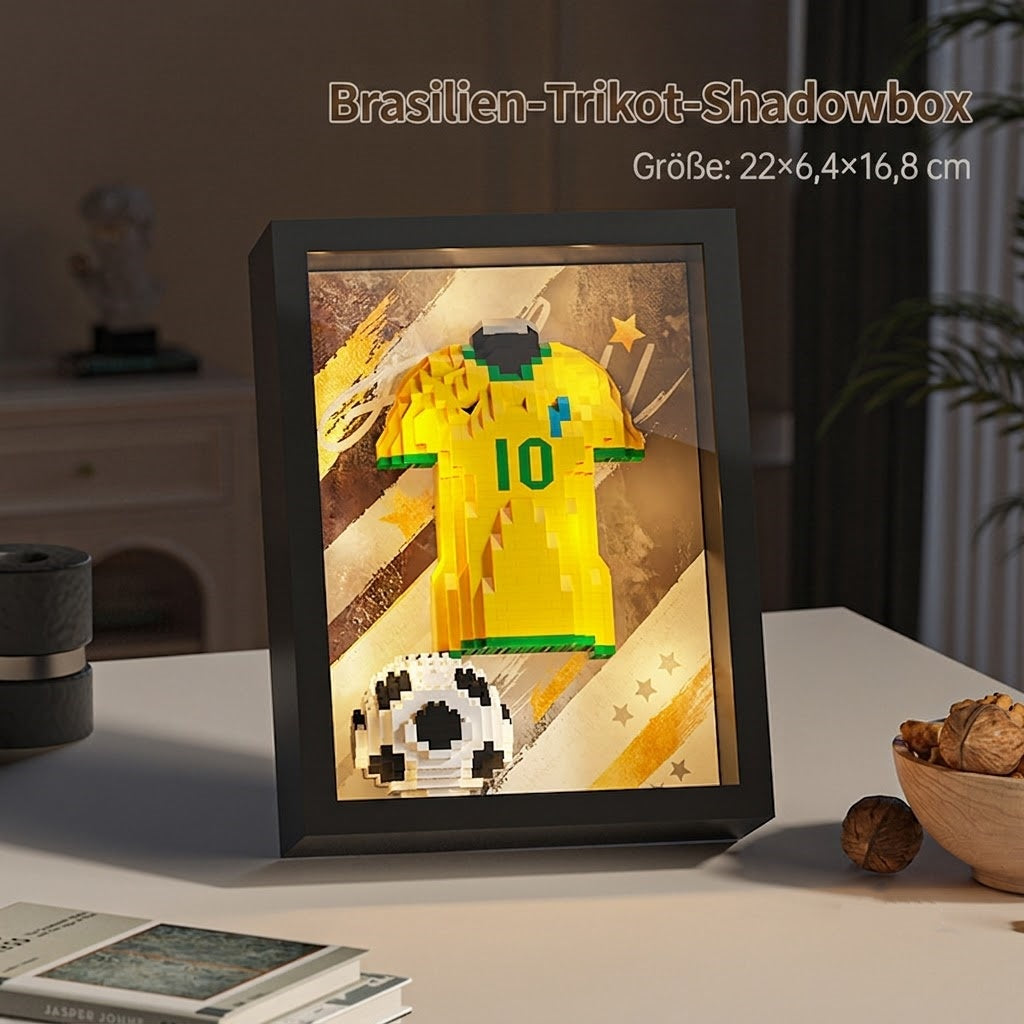 🏆Fußball-Legenden 3D Rahmen⚽: DIY Klemmbaustein-Set mit warm-weißen LEDs