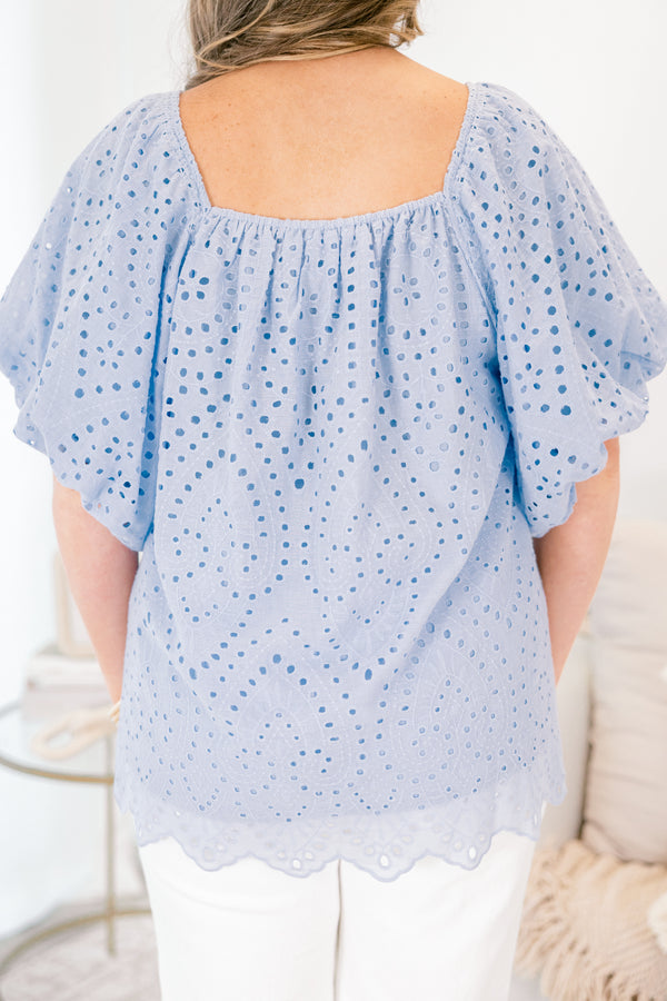 Cozy Love Top, Blue Eyelet
