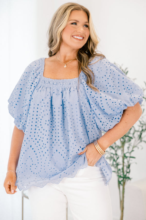 Cozy Love Top, Blue Eyelet