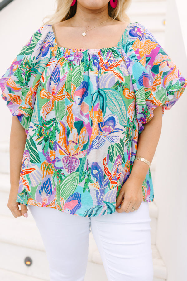 Cozy Love Top, Lavender Tropical