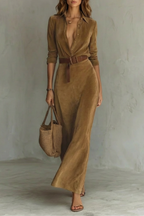Sienna – Elegantes Faltenkleid mit Gürtel – Langärmliges Hemdblusenkleid in Herbstfarben