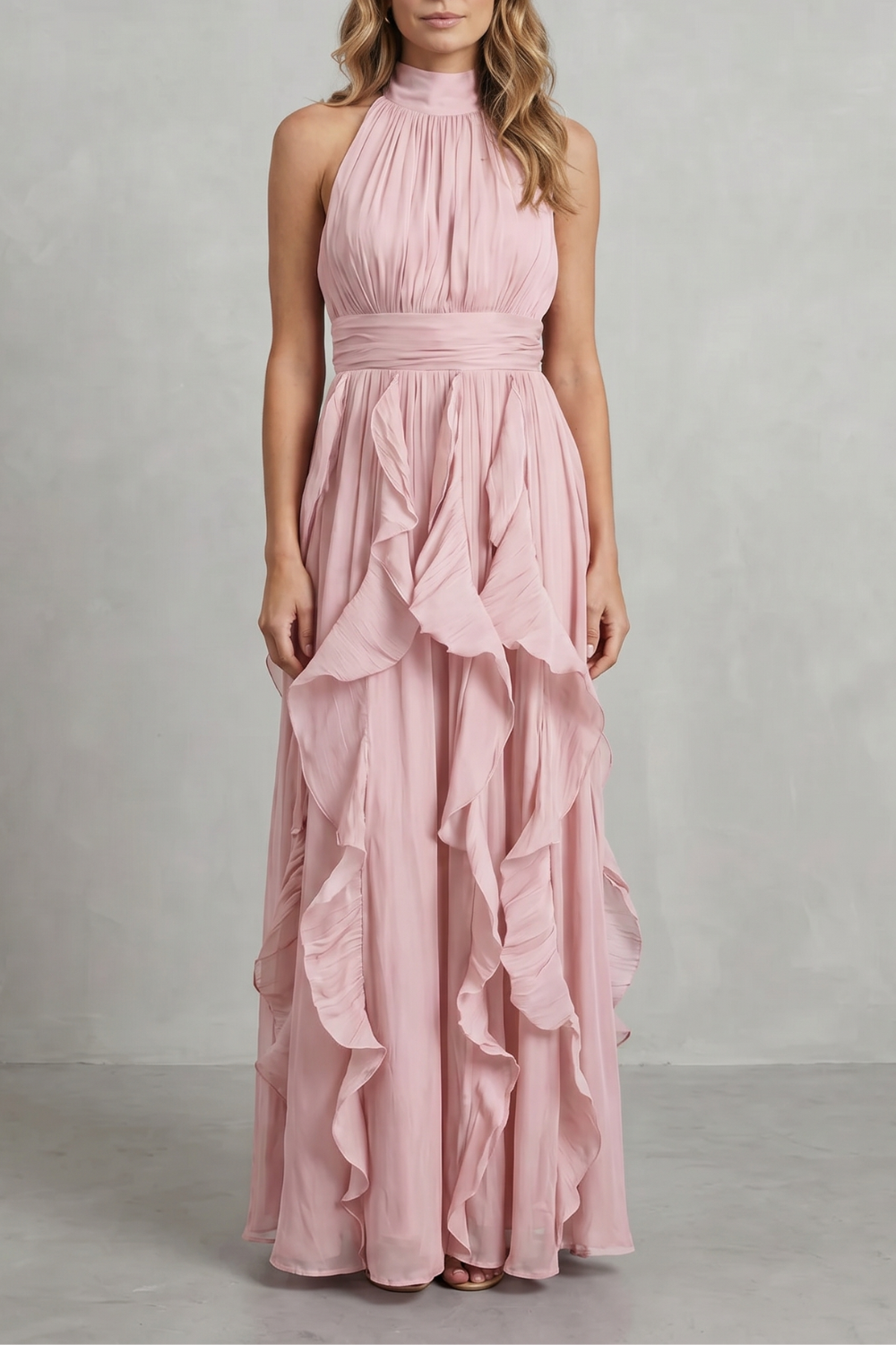 Rosamira – Geraffte Chiffon-Eleganz – Maxikleid