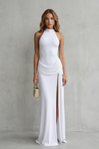 Winona – Sleek sophistication – Women’s High-Neck Sleeveless High-Slit Maxi Dress