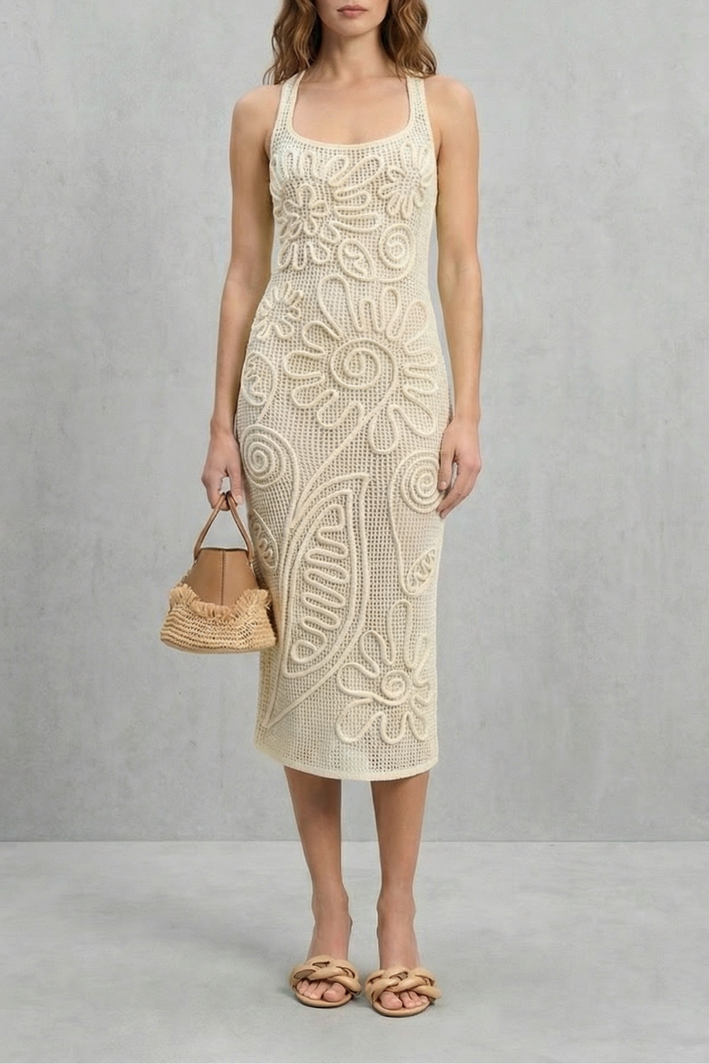 Fiorèra – Sculpted crochet bloom – Textured midi dress