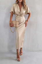 Satinéa – Eleganz mit Knotendetail an der Taille – Midikleid