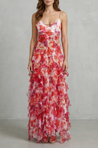Fiorella – Aquarellblüten-Fluss – Maxikleid aus gerafftem Chiffon