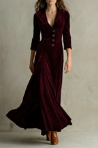 Celeste – Vintage Samt-Maxikleid – Eleganter Rock mit Knöpfen und Reversdetails