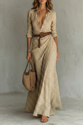 Sienna – Elegantes Faltenkleid mit Gürtel – Langärmliges Hemdblusenkleid in Herbstfarben