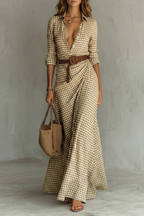 Sienna – Elegantes Faltenkleid mit Gürtel – Langärmliges Hemdblusenkleid in Herbstfarben