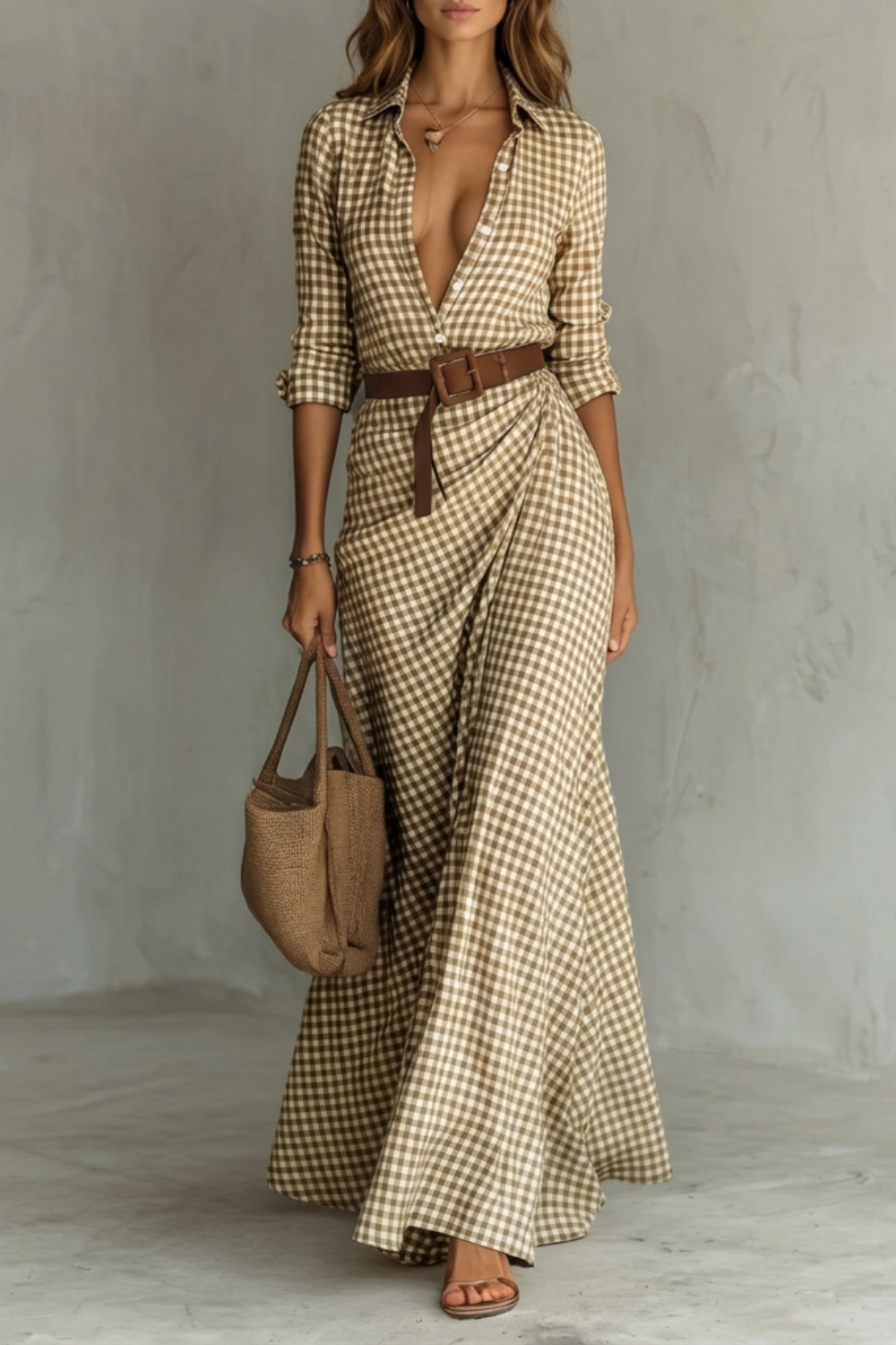 Sienna – Elegantes Faltenkleid mit Gürtel – Langärmliges Hemdblusenkleid in Herbstfarben