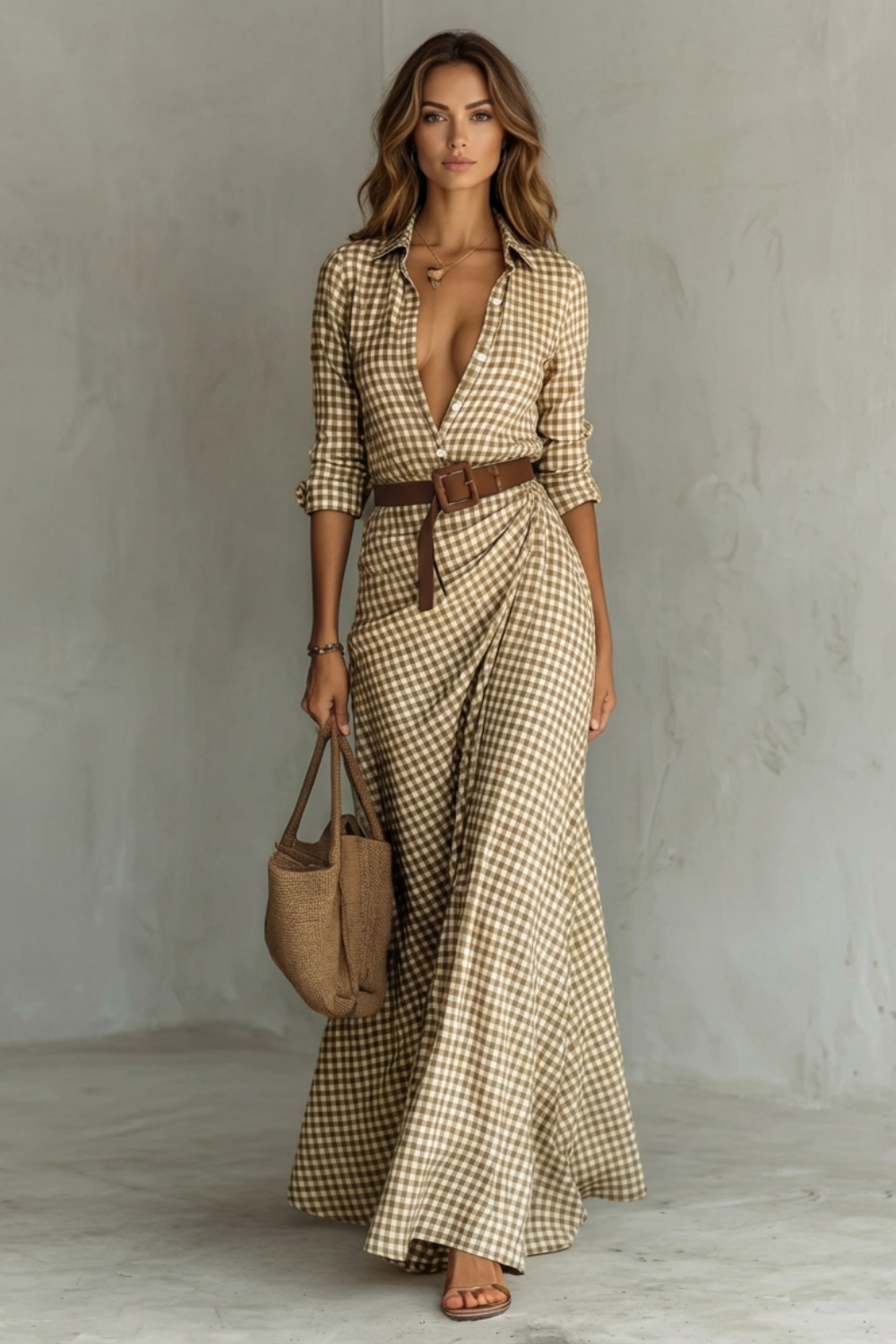 Sienna – Elegantes Faltenkleid mit Gürtel – Langärmliges Hemdblusenkleid in Herbstfarben