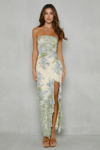Seraphine – Botanical lace allure – Strapless slit maxi dress