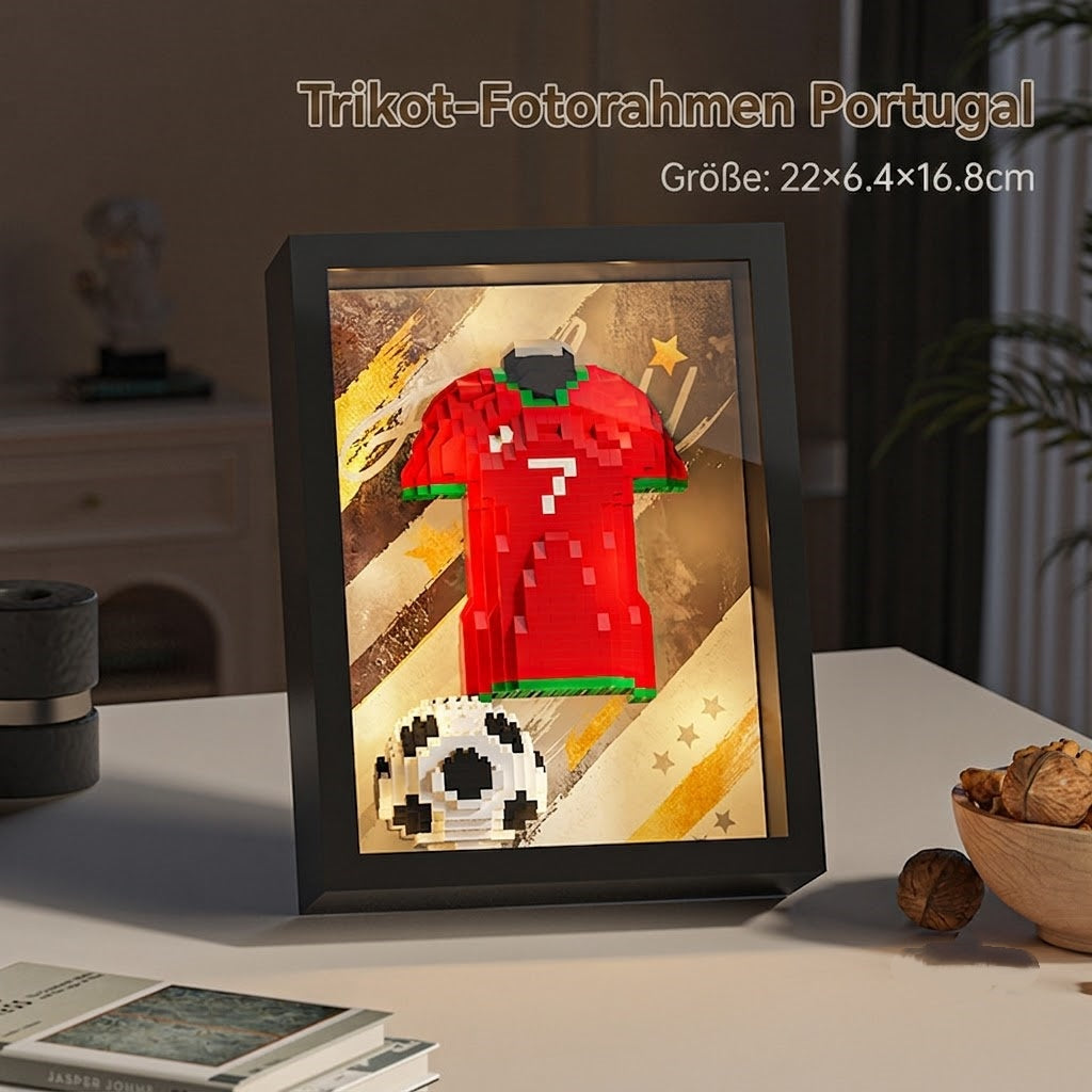 🏆Fußball-Legenden 3D Rahmen⚽: DIY Klemmbaustein-Set mit warm-weißen LEDs