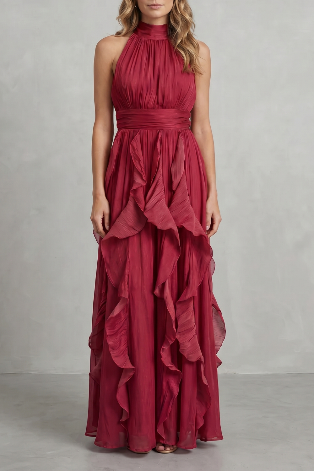 Rosamira – Geraffte Chiffon-Eleganz – Maxikleid