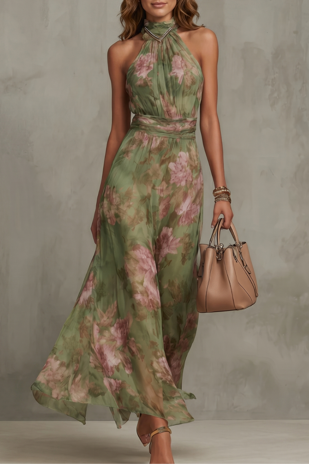 Floréa – Romantische, blumige Neckholder-Silhouette – Maxikleid