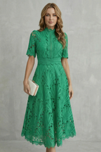 Charlisse – Ornate lace refinement – High-neck midi dress
