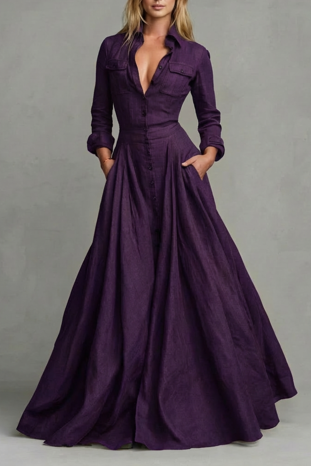Verona – Langärmeliges Maxikleid mit Kragen