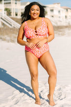Electric Blossom Swim Bottom, Pink Geo