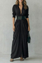 Solenzia – Pleated waist drama – Maxi shirt dress (includes belt)