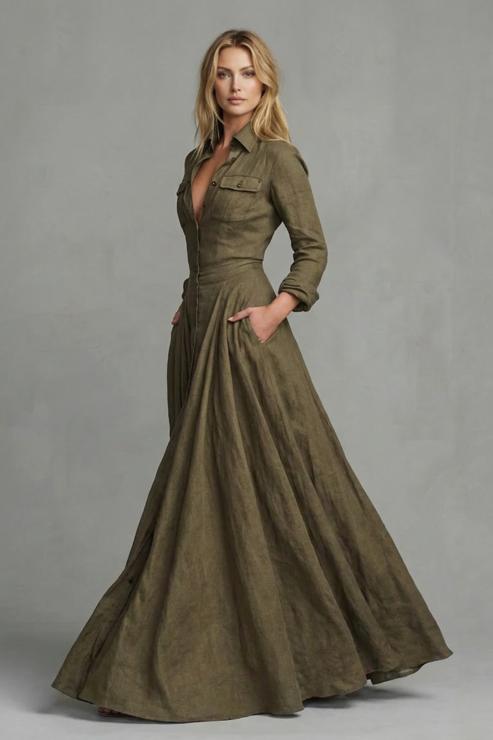 Verona – Langärmeliges Maxikleid mit Kragen